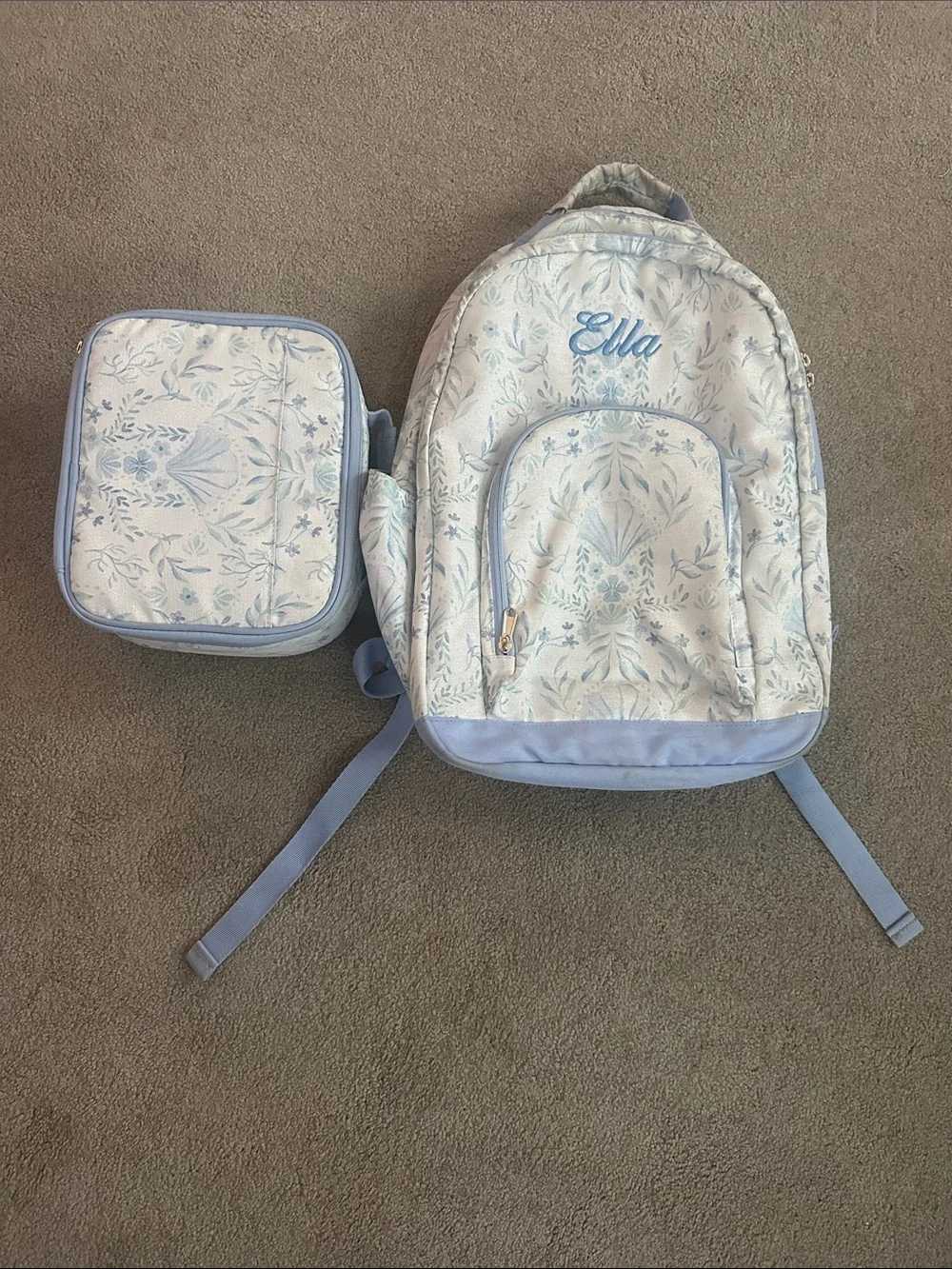 Pottery Barn Teen Backpack and Lunch Bag Set Light Blue Floral